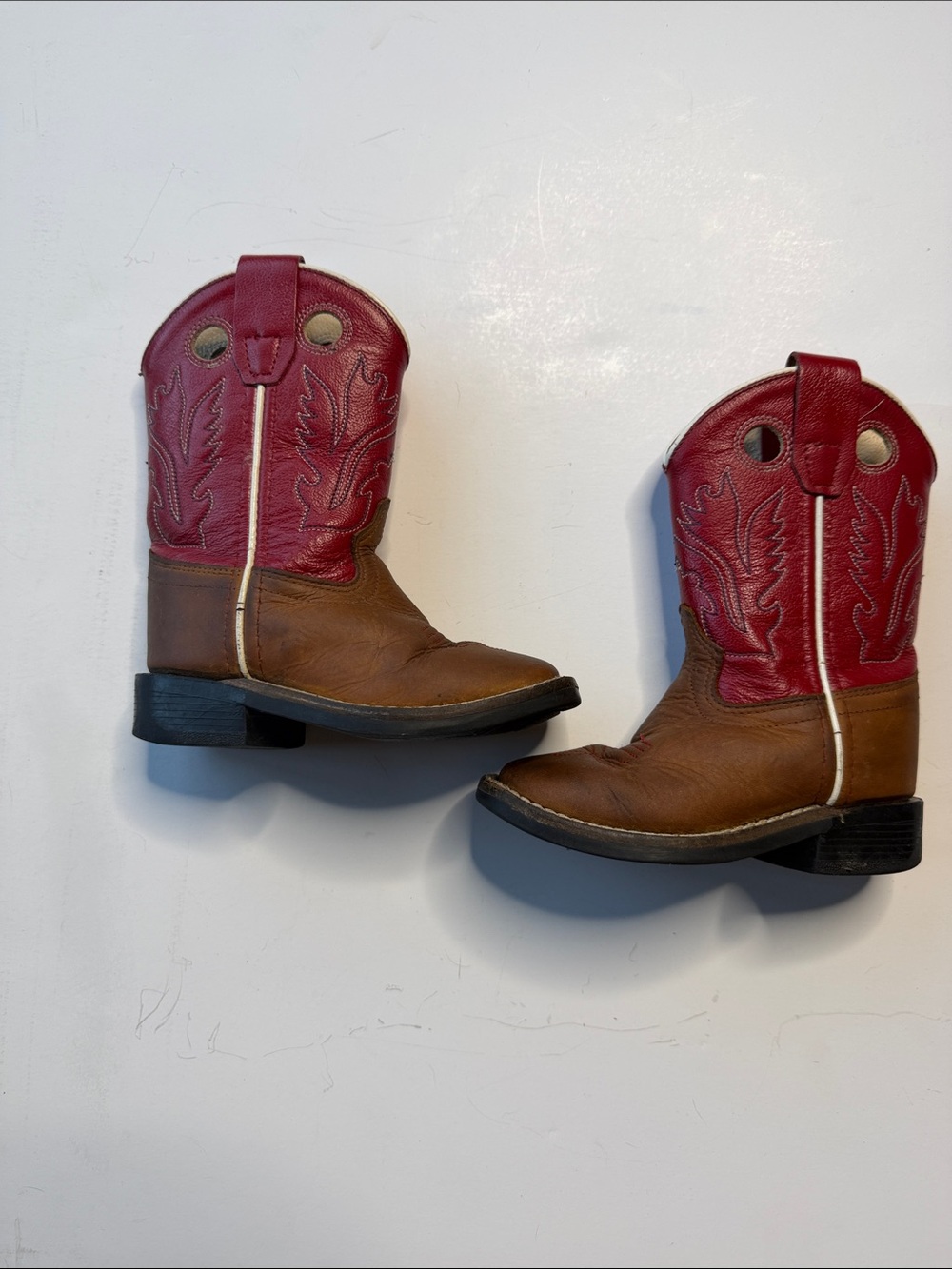 Old West Kids Two-Tone Brown and Red Cowboy Boots
